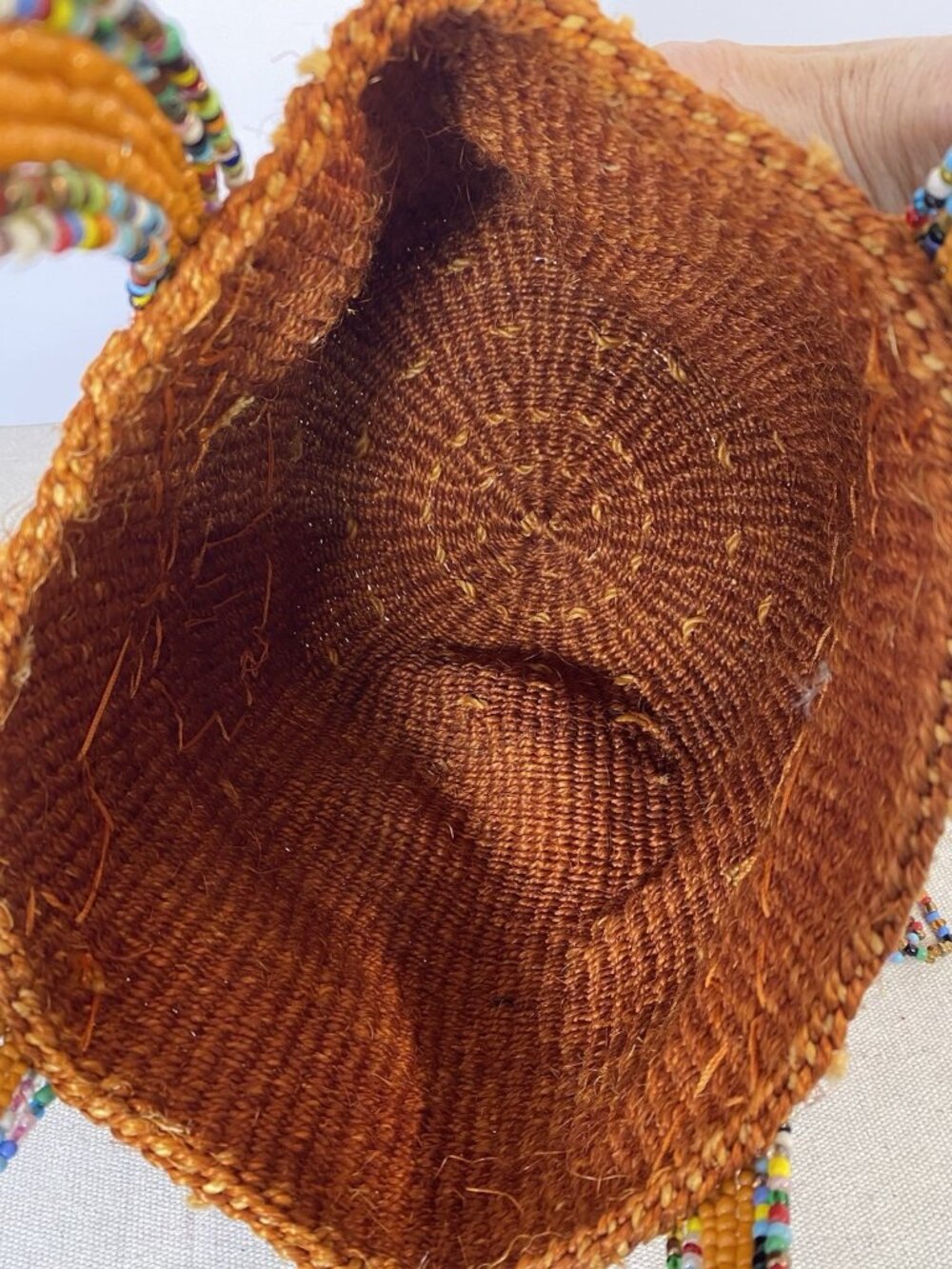 Handmade Brown Multi Color Beadwork Handwoven Bucket Bag Made in Kenya - Picture 11 of 11